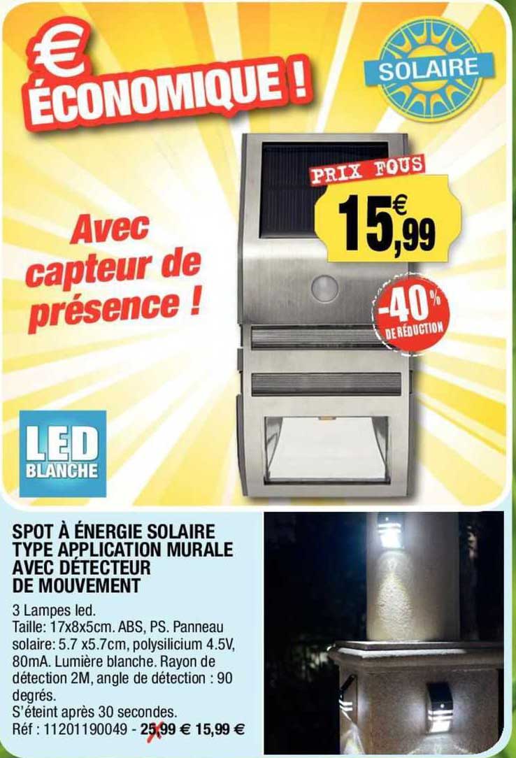 spot à énergie solaire type application mural avec détecteur de mouvement