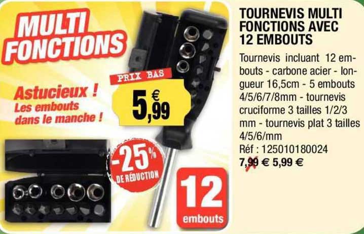 tournevis multi fonctions avec 12 embouts
