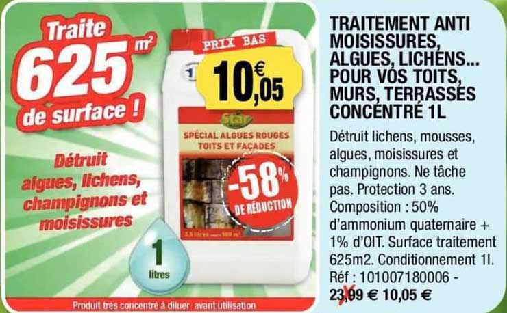 traitement anti moisissures, algues, lichens... pour vos toits, murs, terrasses concentré 1l