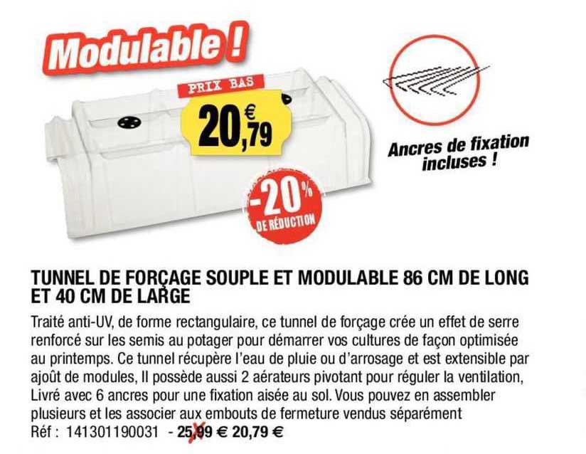 tunnel de forçage souple et modulable 86 cm de long et 40 cm de large