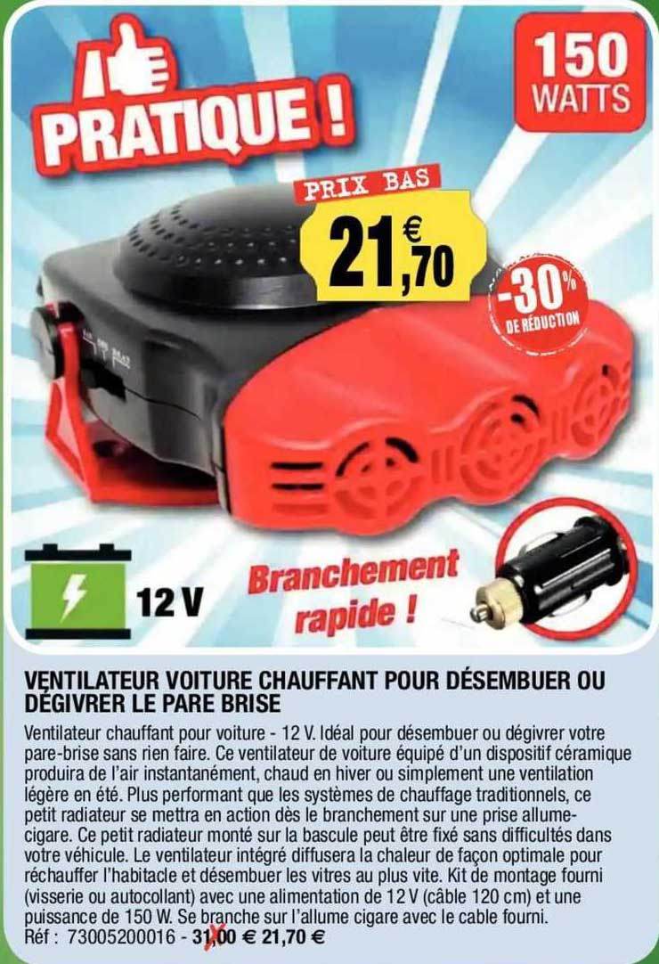 ventilateur voiture chauffant pour désembuer ou dégivrer le pare brise