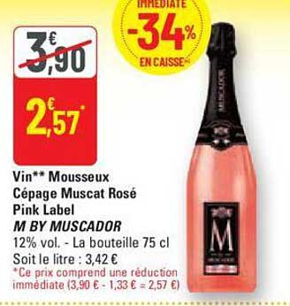 vin mousseux cépage muscat rosé pink label m by muscador