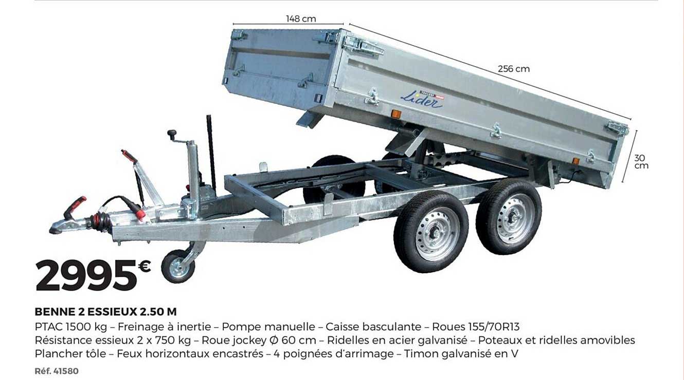 benne 2 essieux 2.50 m lider