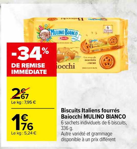 biscuits italiens fourrés baiocchi mulino bianco