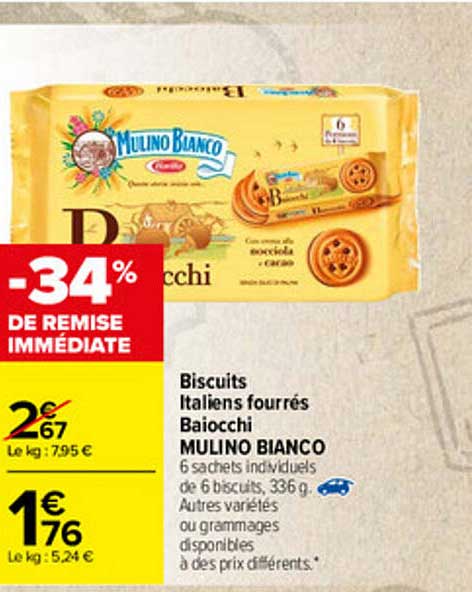 biscuits italiens fourrés baiocchi mulino bianco