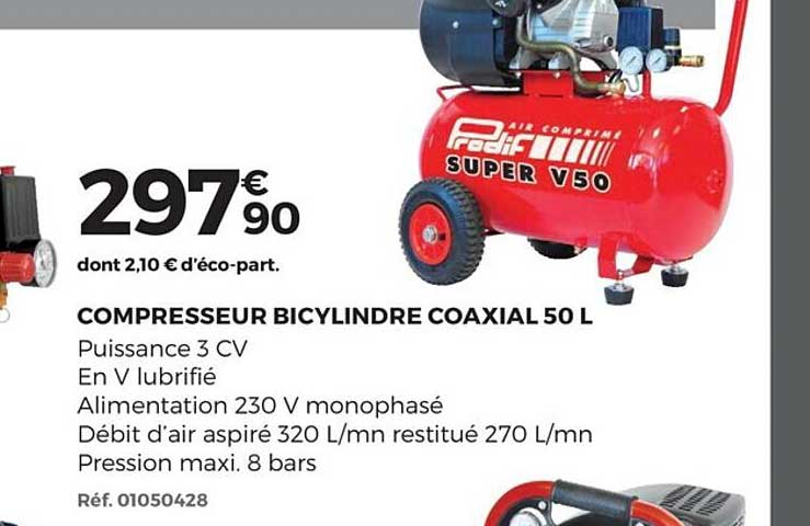 compresseur bicylindre coaxial 50 l