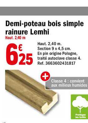 demi-poteau bois simple rainure lemhi