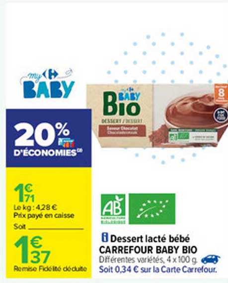 Dessert Lacté Bébé Carrefour Baby Bio