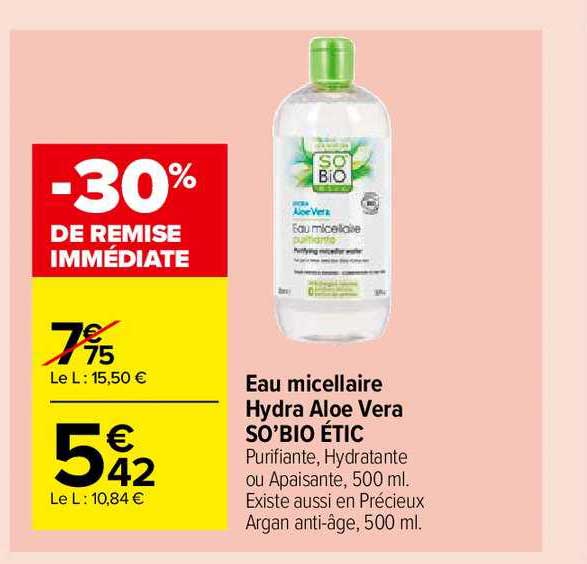 eau micellaire hydra aloe vera so'bio étic