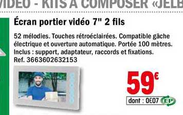 écran portier vidéo 7" 2 fils