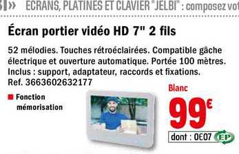 écran portier vidéo hd 7" 2 fils