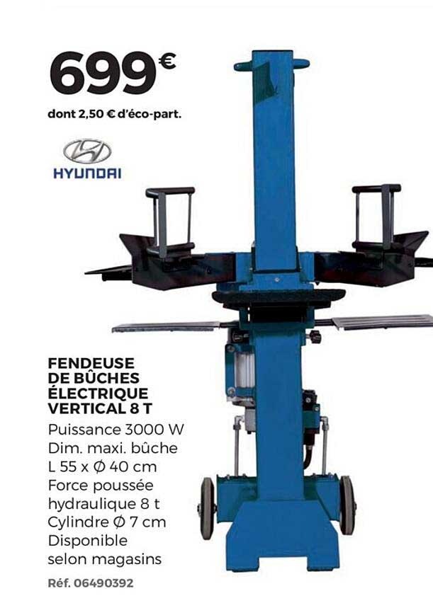 fendeuse de bûches électrique vertical 8 t hyundai