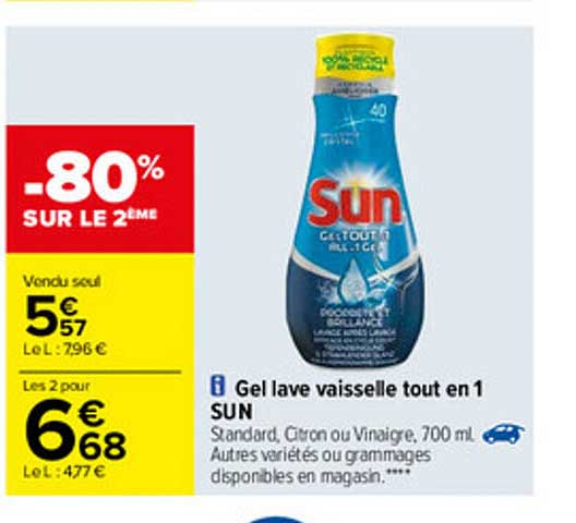 gel lave vaisselle tout en 1 sun