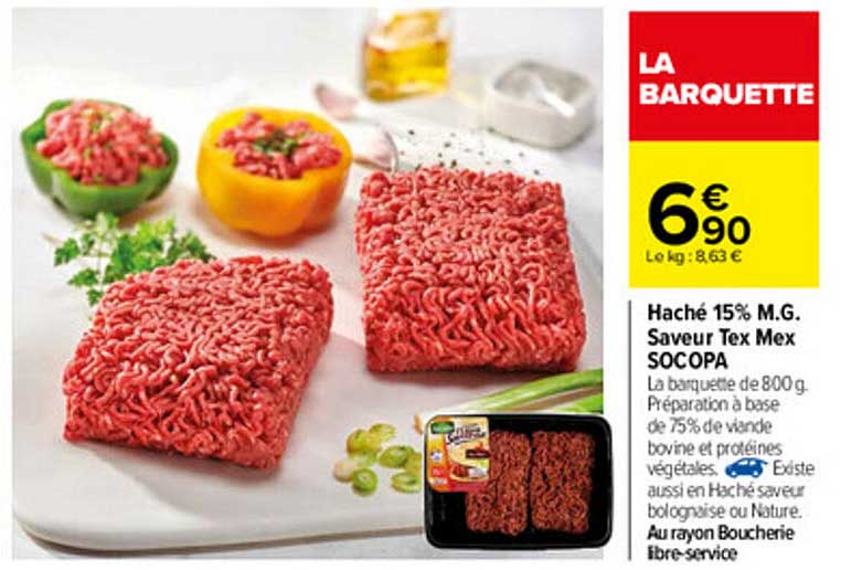 haché 15% m.g. saveur tex mex socopa