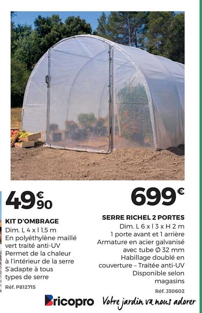 Kit D'ombrage Serre Richel 2 Portes