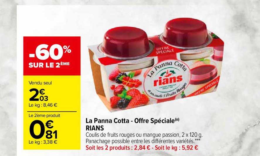 la panna cotta - offre spécial rians