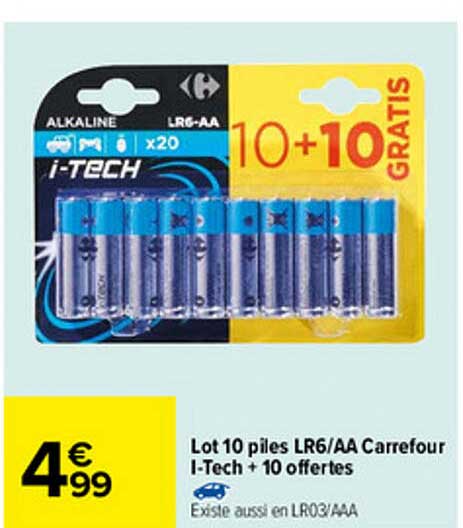 lot 10 piles lr6-aa carrefour i-tech + 10 offertes