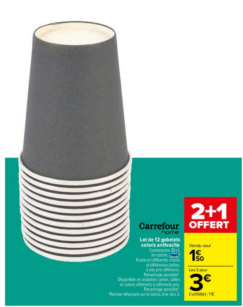 lot de 12 gobelets coloris anthracite