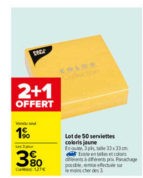 lot de 50 serviettes coloris jaune
