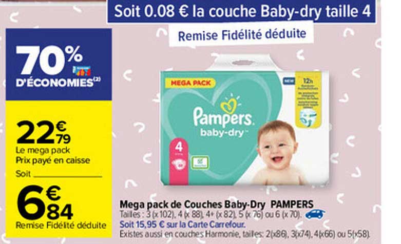 mega pack de couches baby-dry pampers
