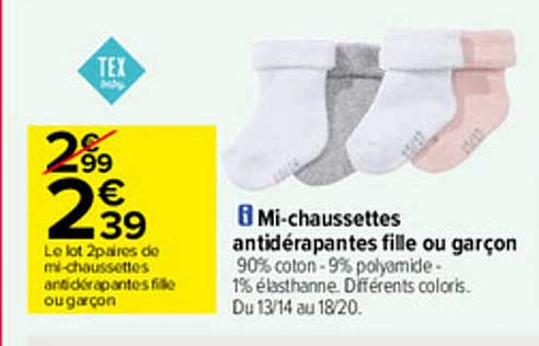 Mi-chaussettes Antidérapantes Fille Ou Garçon Tex Baby
