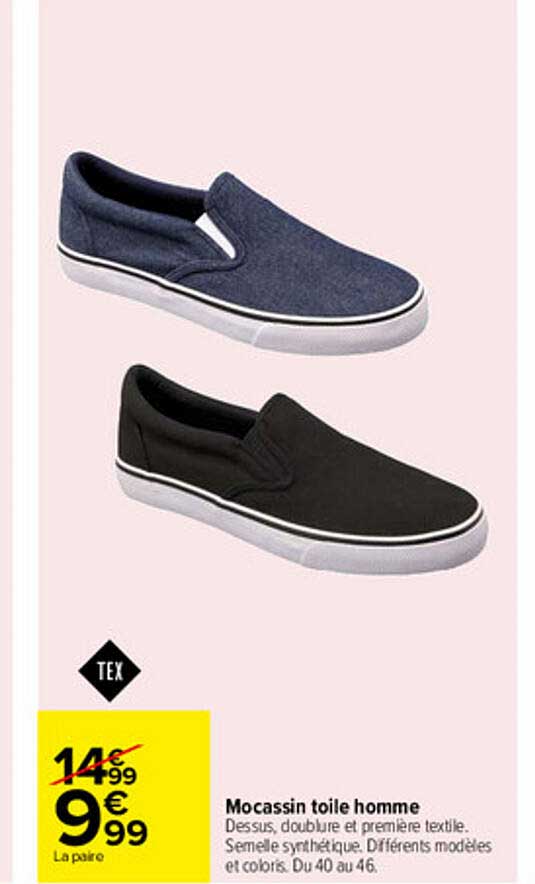 Mocassin Toile Homme Tex