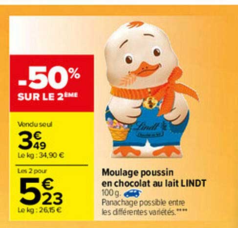 moulage poussin en chocolat au lait lindt