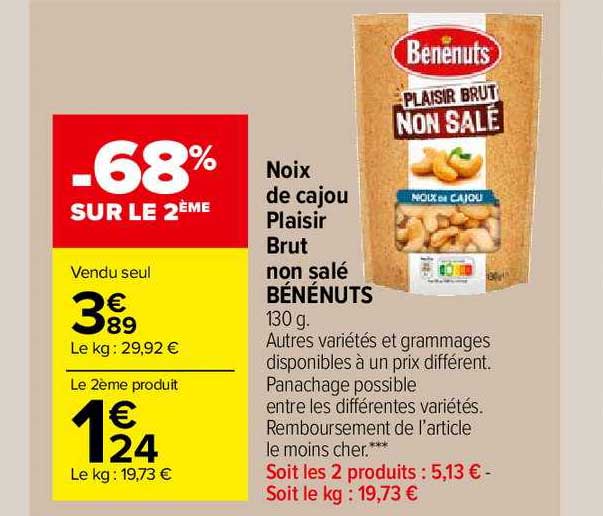 noix de cajou plaisir brut non salé bénénuts