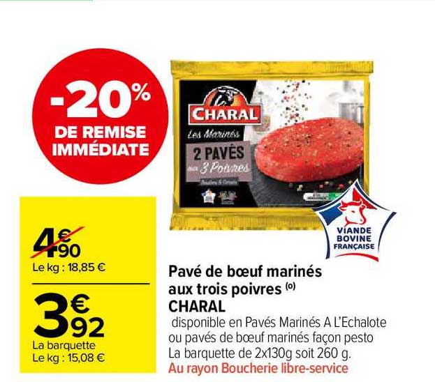 pavé de bœuf marinés aux trois poivres charal