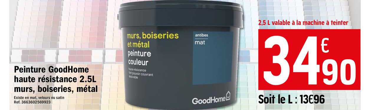 peinture goodhome haute résistance 2.5l murs, boiseries, métal