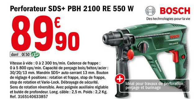 perforateur sds+ pbh 2100 re 550 w bosch
