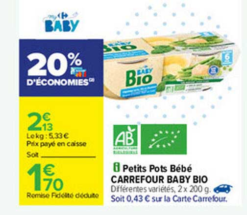 petits pots bébé carrefour baby bio