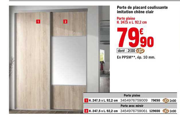 Porte De Placard Coulissante Imitation Chêne Clair