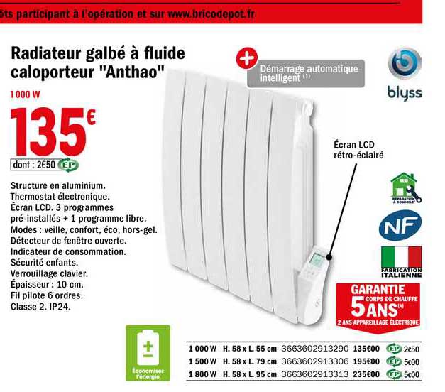 radiateur galbé à fluide caloporteur "anthao"