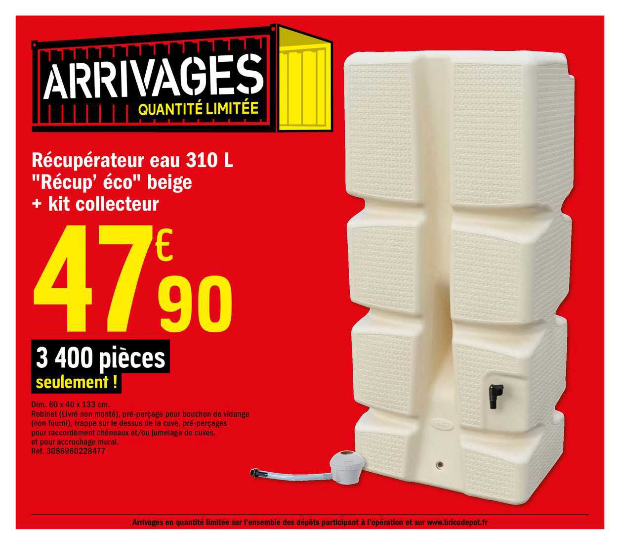 récupérateur eau 310 l "récup' éco" beige + kit collecteur
