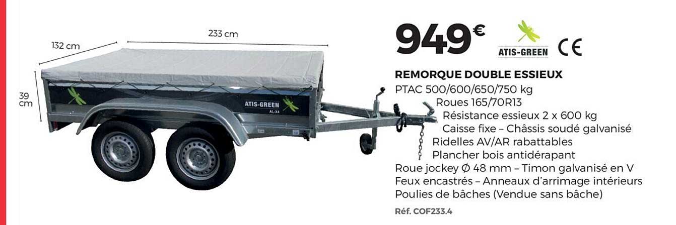 Remorque Double Essieux Atis Green