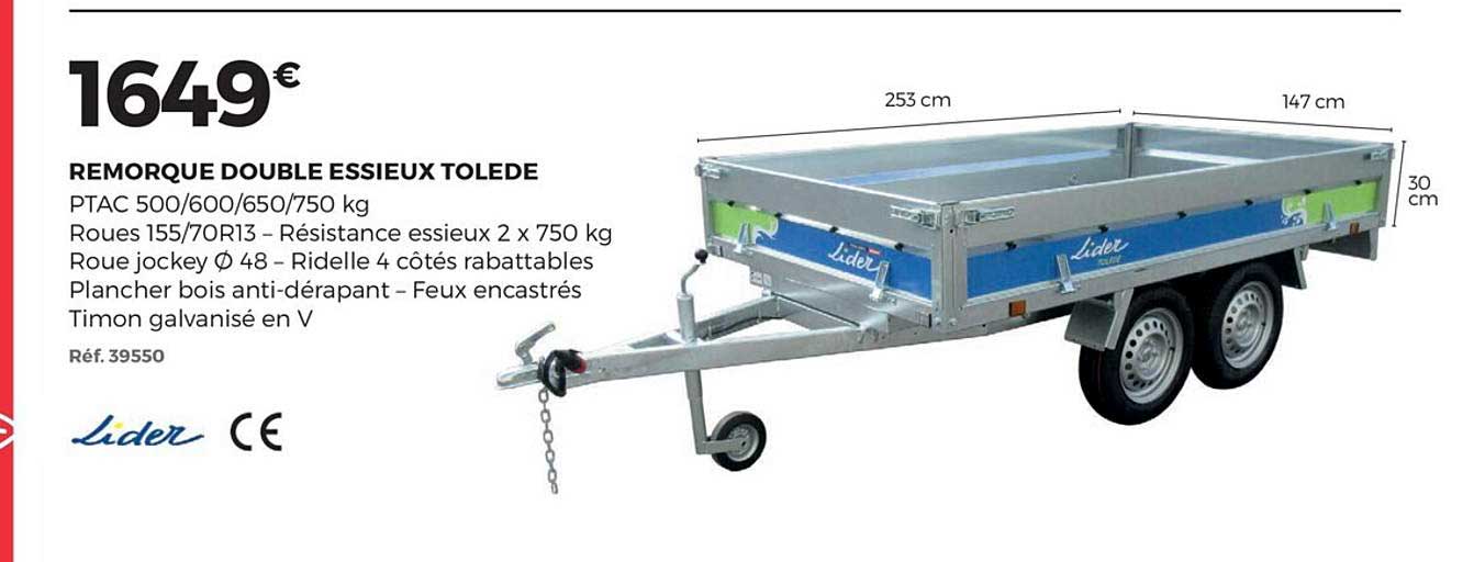 remorque double essieux tolede lider