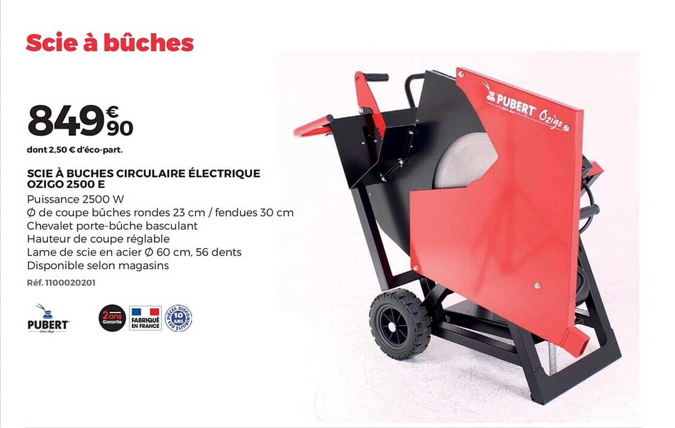 scie à buches circulaire électrique ozigo 2500 e pubert