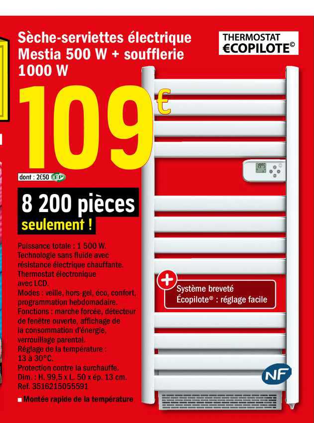 Sèche-serviettes électrique Mestia 500 W + Soufflerie 100 W