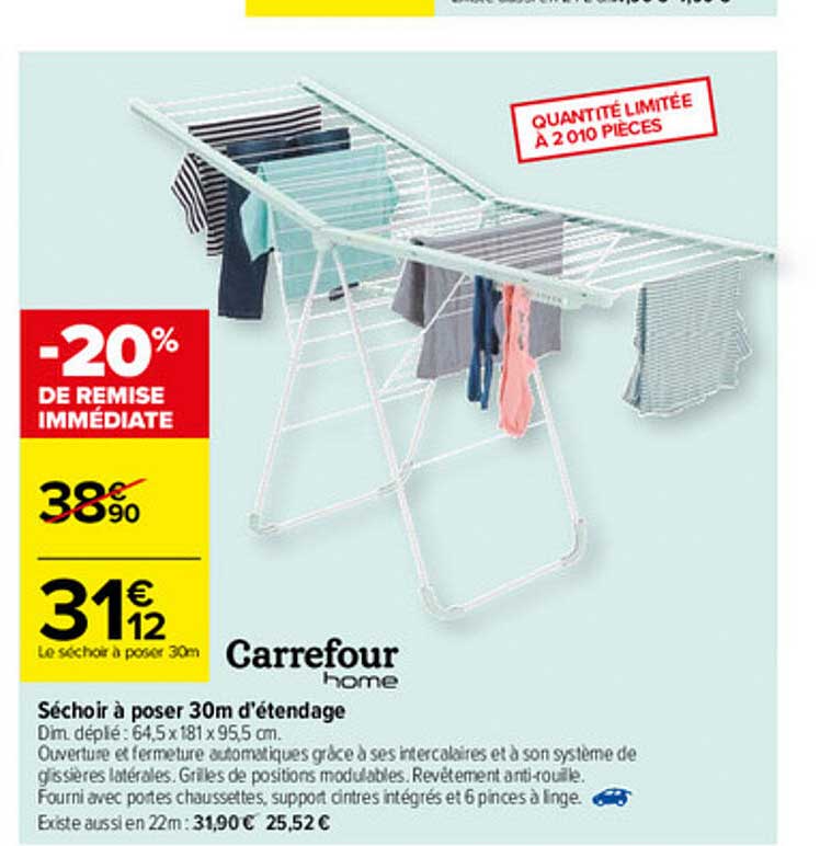 séchoir à poser 30m d'étendage carrefour home