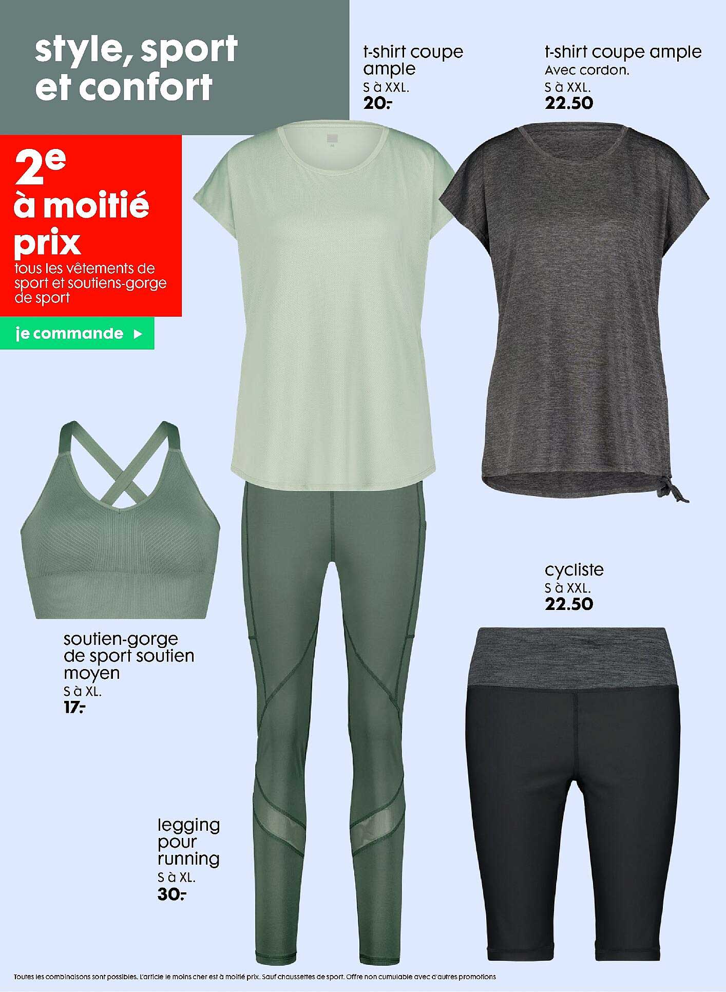 t-shirt coupe ample , t-shirt coupe ample, soutien-gorge de spot soutien moyen, legging pour running, cycliste