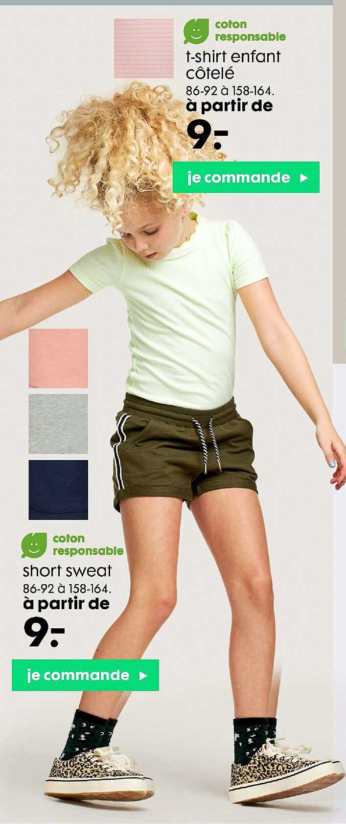 t-shirt enfant côtelé, short sweat