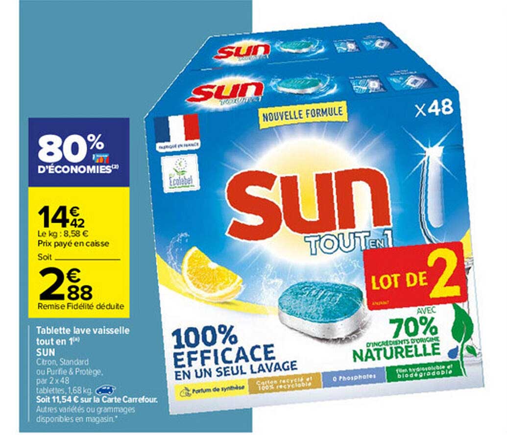 tablette lave vaisselle tout en 1 sun