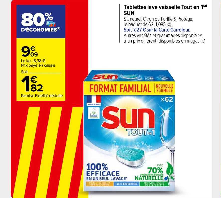 tablettes lave vaisselle tout en 1 sun