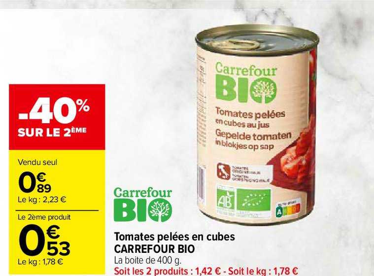 Tomates Pelées En Cubes Carrefour Bio