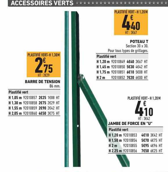 barre de tension, poteau t, jambe de force en "u"