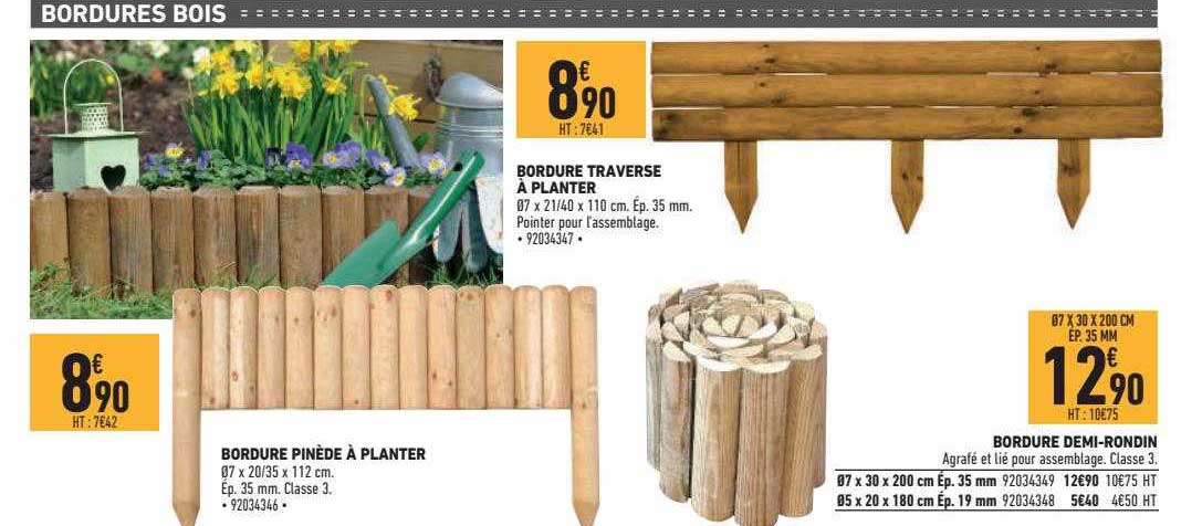 bordure traverse à planter, bordure pinède à planter, bordure demi-rondin