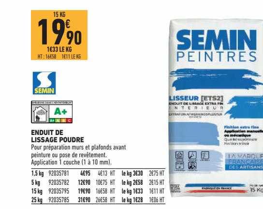 enduit de lissage poudre semin