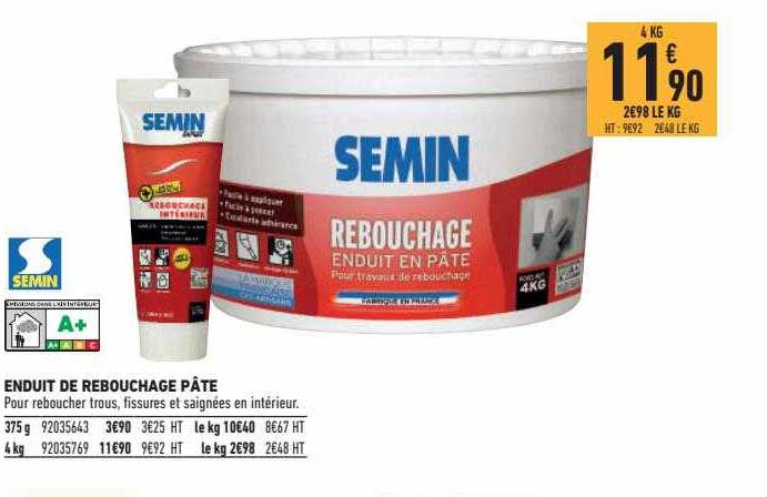 enduit de rebouchage pâte semin