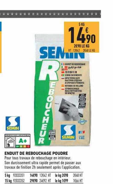 enduit de rebouchage poudre semin